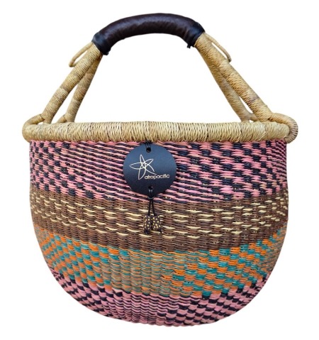 Bolga Market Basket – this large, high-quality basket has a fixed single handle for carrying comfort and an accessible open top. Great for markets & beach