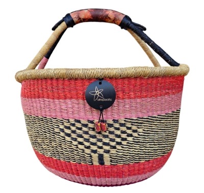 Bolga Market Basket – this large, high-quality basket has a fixed single handle for carrying comfort and an accessible open top. Great for markets & beach