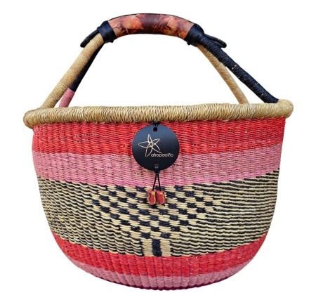 Bolga Market Basket – this large, high-quality basket has a fixed single handle for carrying comfort and an accessible open top. Great for markets & beach