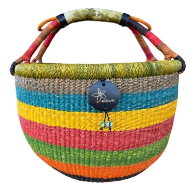 Bolga Market Basket – this large, high-quality basket has a fixed single handle for carrying comfort and an accessible open top. Great for markets & beach.