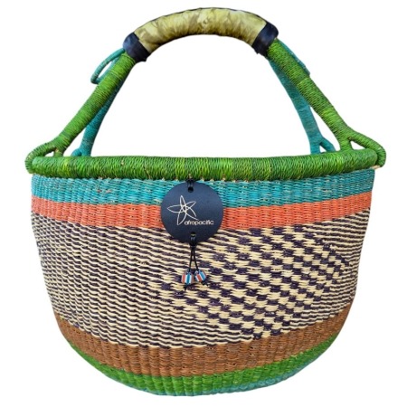 Bolga Market Basket – this large, high-quality basket has a fixed single handle for carrying comfort and an accessible open top. Great for markets & beach.
