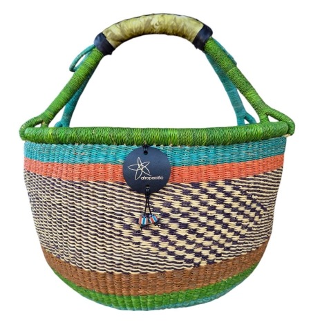 Bolga Market Basket – this large, high-quality basket has a fixed single handle for carrying comfort and an accessible open top. Great for markets & beach.