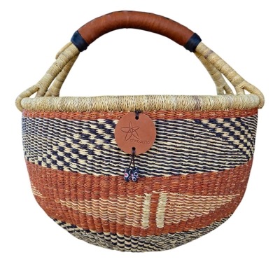 Bolga Market Basket – this large, high-quality basket has a fixed single handle for carrying comfort and an accessible open top. Great for markets & beach.