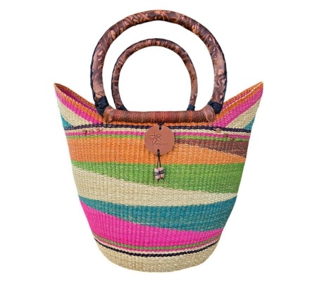 This Bolga U-shopper basket has a double handle and narrow profile making it portable and accessible. Perfect accessory for market, beach or shopping.
