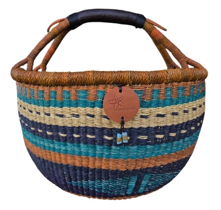 Bolga Market Basket – this large, high-quality basket has a fixed single handle for carrying comfort and an accessible open top. Great for markets & beach.
